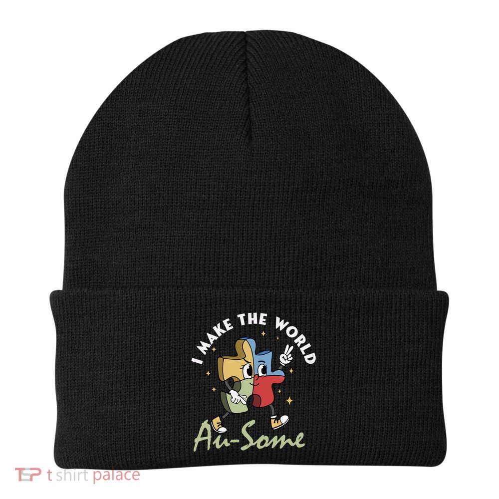 I Make The World Augiftsome Autism Awareness Month Puzzle Piece Gift Beanie