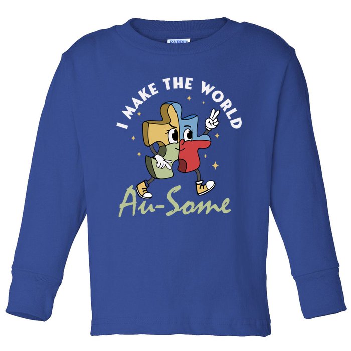 I Make The World Augiftsome Autism Awareness Month Puzzle Piece Gift Toddler Long Sleeve Shirt