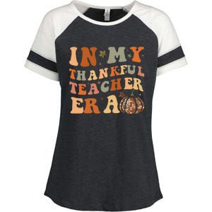 In My Thankful Teacher Era Cute Groovy Thanksgiving Teacher Enza Ladies Jersey Colorblock Tee