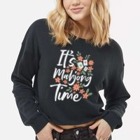 It's Mahjong Time Gambling Chinese Game Casino Player Cropped Pullover Crew