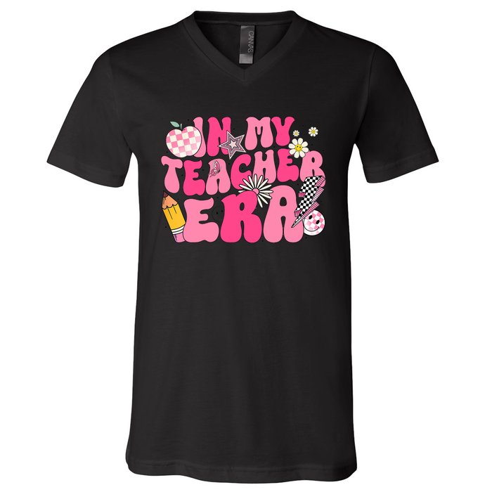 In My Teacher Era First Day Of School Back To School V-Neck T-Shirt