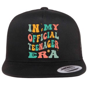 In My Teenager Era Groovy 13th Birthday Flat Bill Trucker Hat