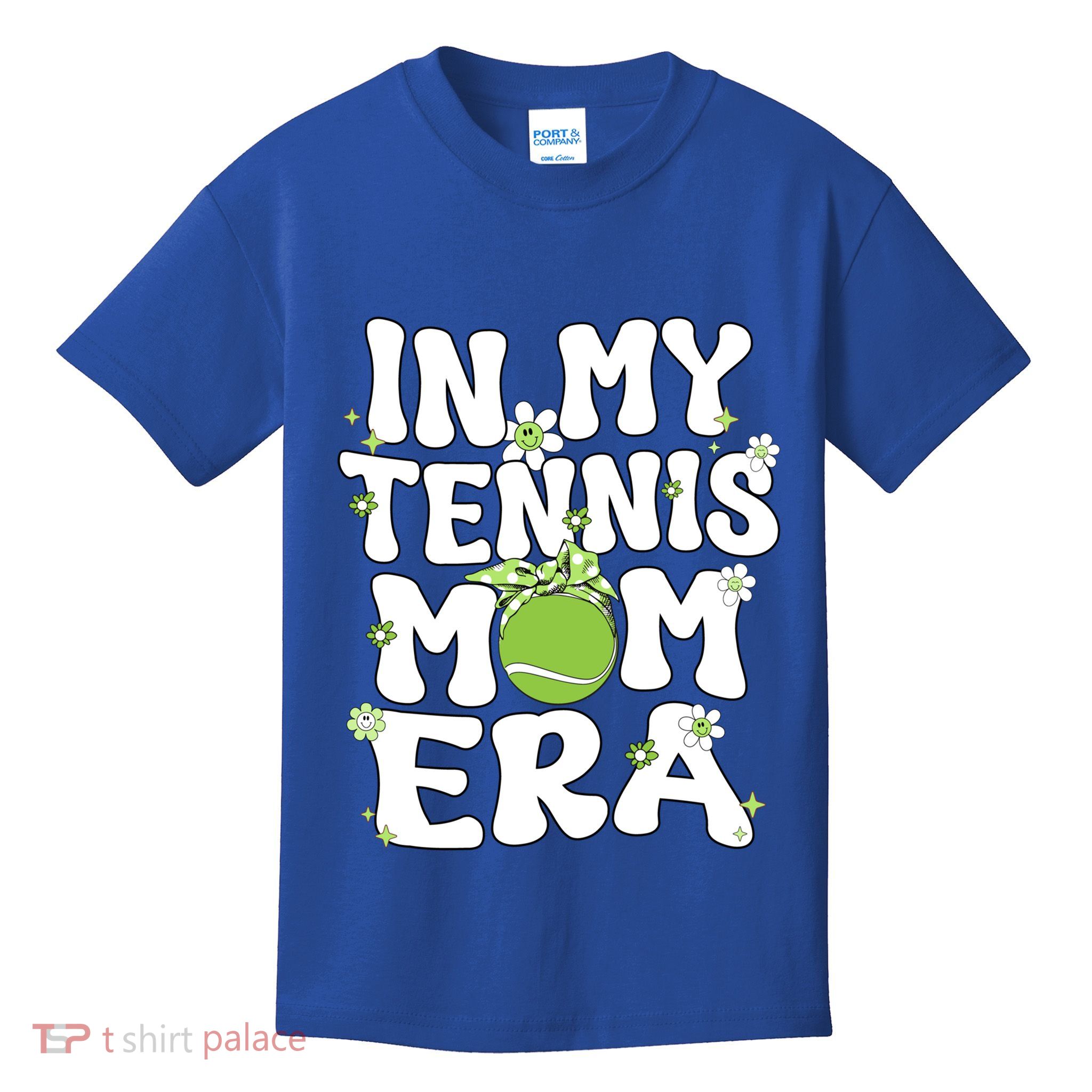 In My Tennis Mom Era Groovy Retro Mom Of Tennis Mama Great Gift Kids T-Shirt