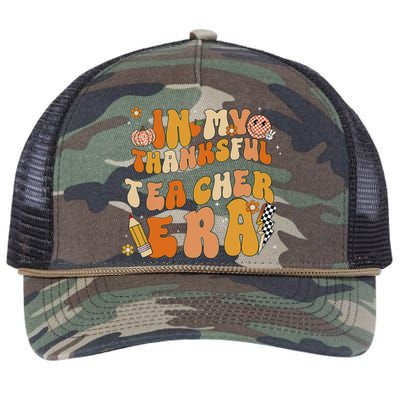 In My Thankful Teacher Era Thanksgiving Autumn TeacherS Day Retro Rope Trucker Hat Cap