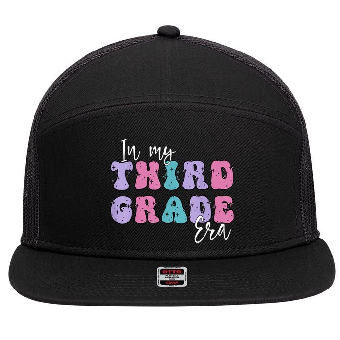 In My Third 3rd Grade Era Groovy Back To School Teacher Kids 7 Panel Mesh Trucker Snapback Hat