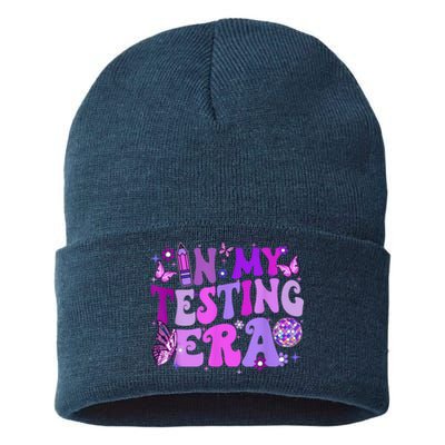 In My Testing Era Funny Teacher Exam Day Sustainable Knit Beanie