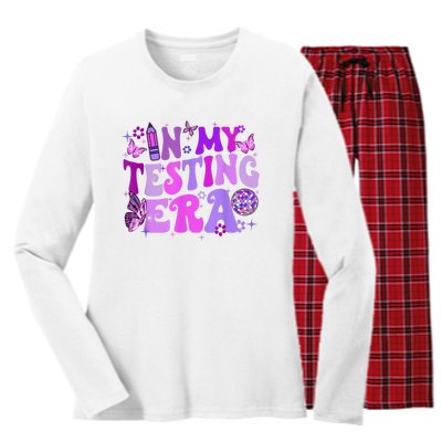 In My Testing Era Funny Teacher Exam Day Women's Long Sleeve Flannel Pajama Set 