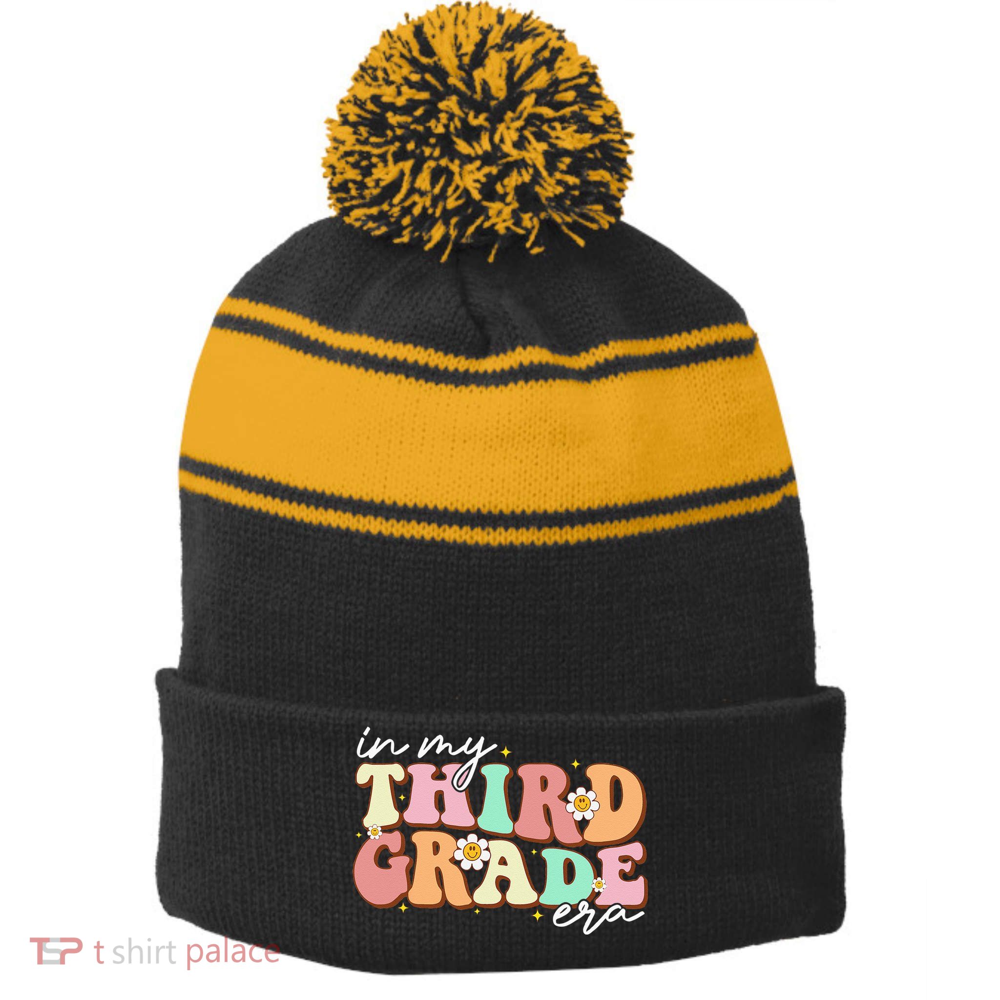 In My Third Grade Era Retro Back To School Teacher Student Stripe Pom Pom Beanie