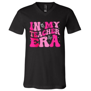 In My Teaching Era Best Teacher Appreciation Retro Groovy V-Neck T-Shirt