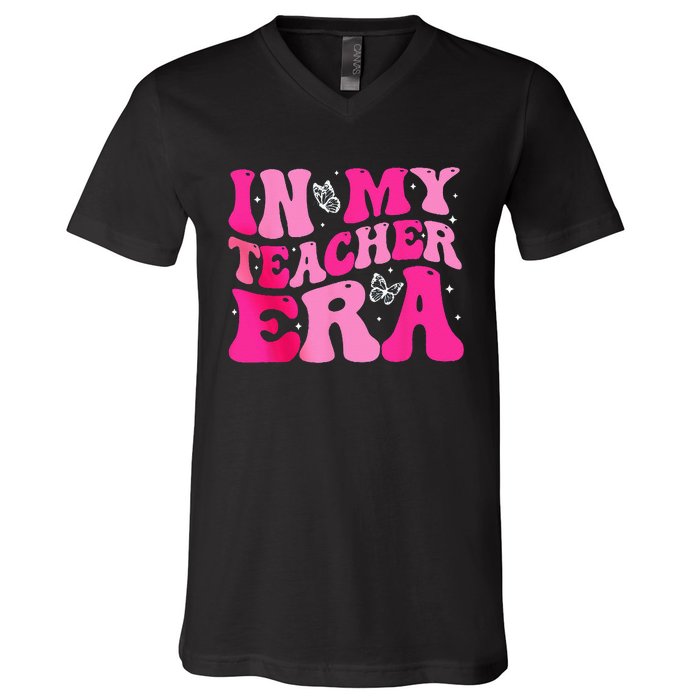 In My Teaching Era Best Teacher Appreciation Retro Groovy V-Neck T-Shirt