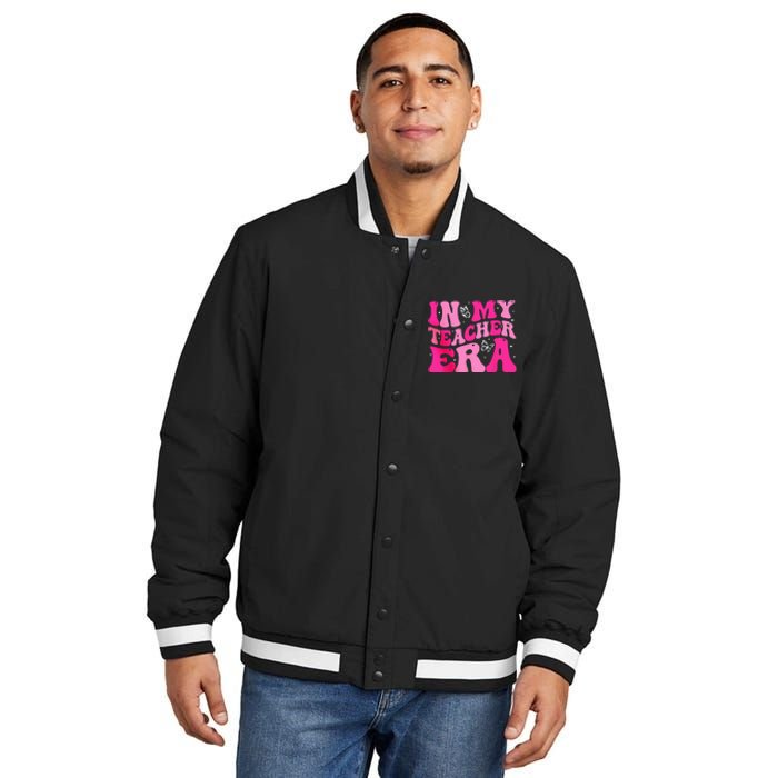 In My Teaching Era Best Teacher Appreciation Retro Groovy Insulated Varsity Jacket