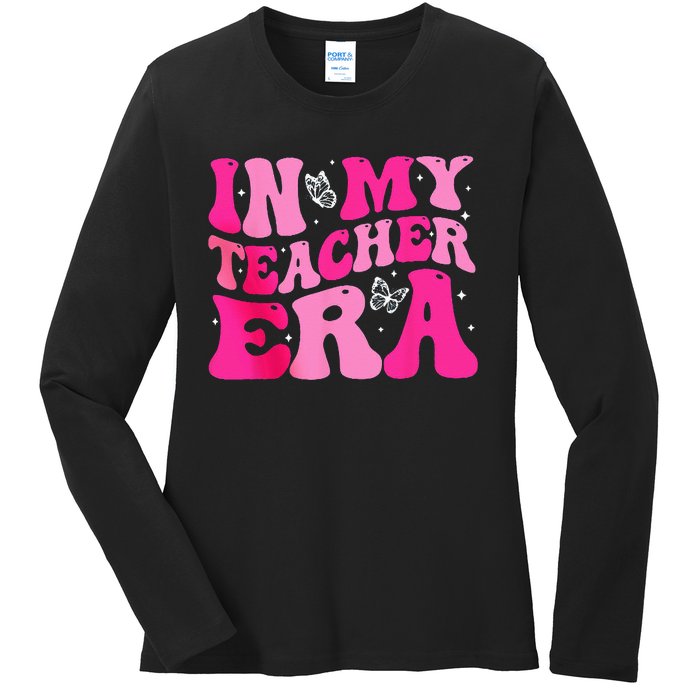 In My Teaching Era Best Teacher Appreciation Retro Groovy Ladies Long Sleeve Shirt