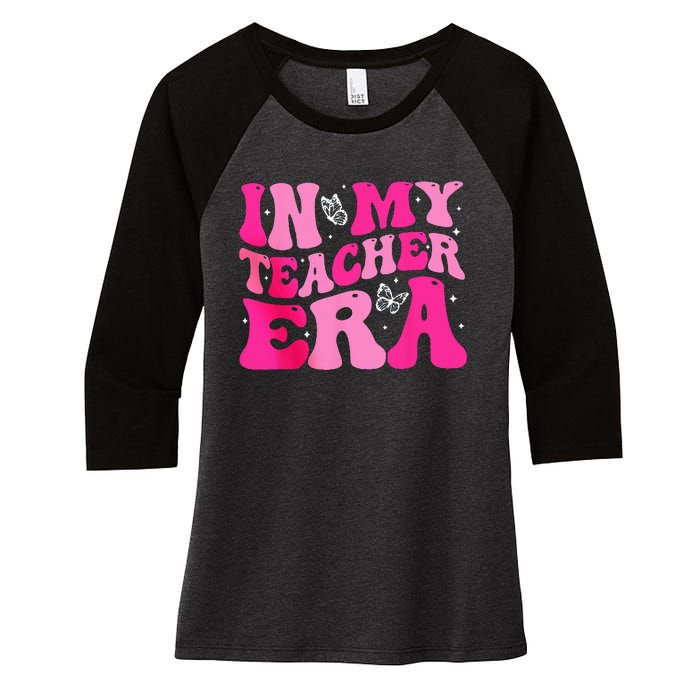 In My Teaching Era Best Teacher Appreciation Retro Groovy Women's Tri-Blend 3/4-Sleeve Raglan Shirt