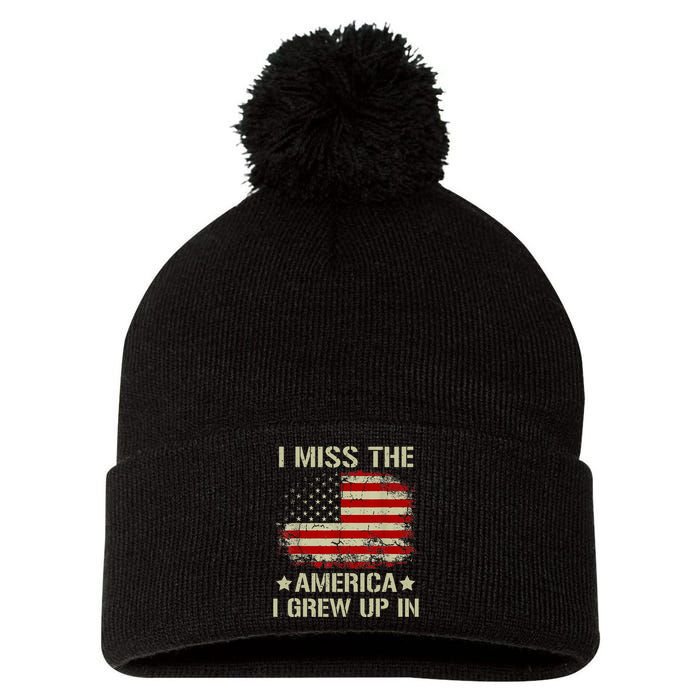 I Miss The America I Grew Up In American Flag Pom Pom 12in Knit Beanie