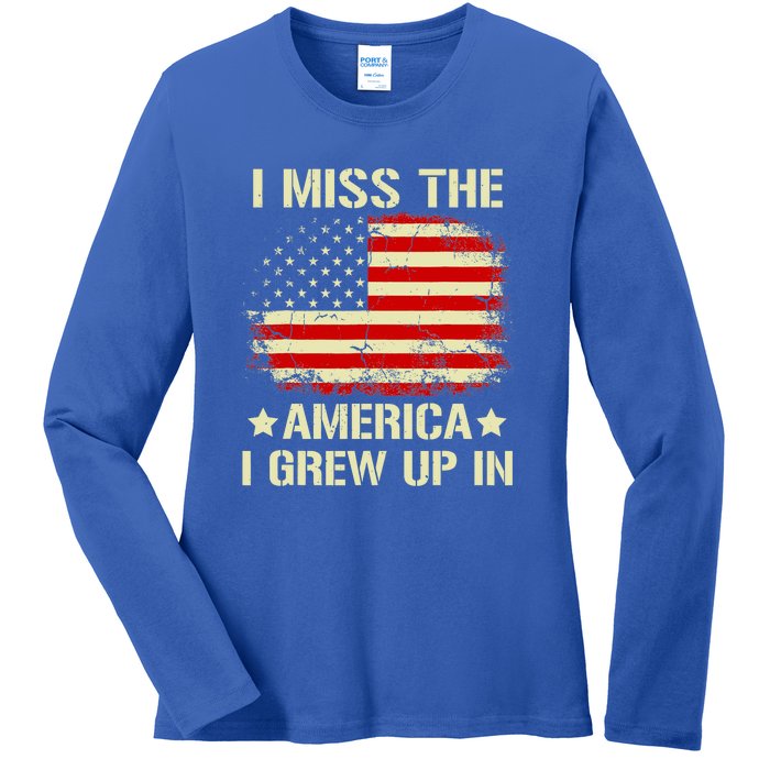 I Miss The America I Grew Up In American Flag Vintage Ladies Long Sleeve Shirt