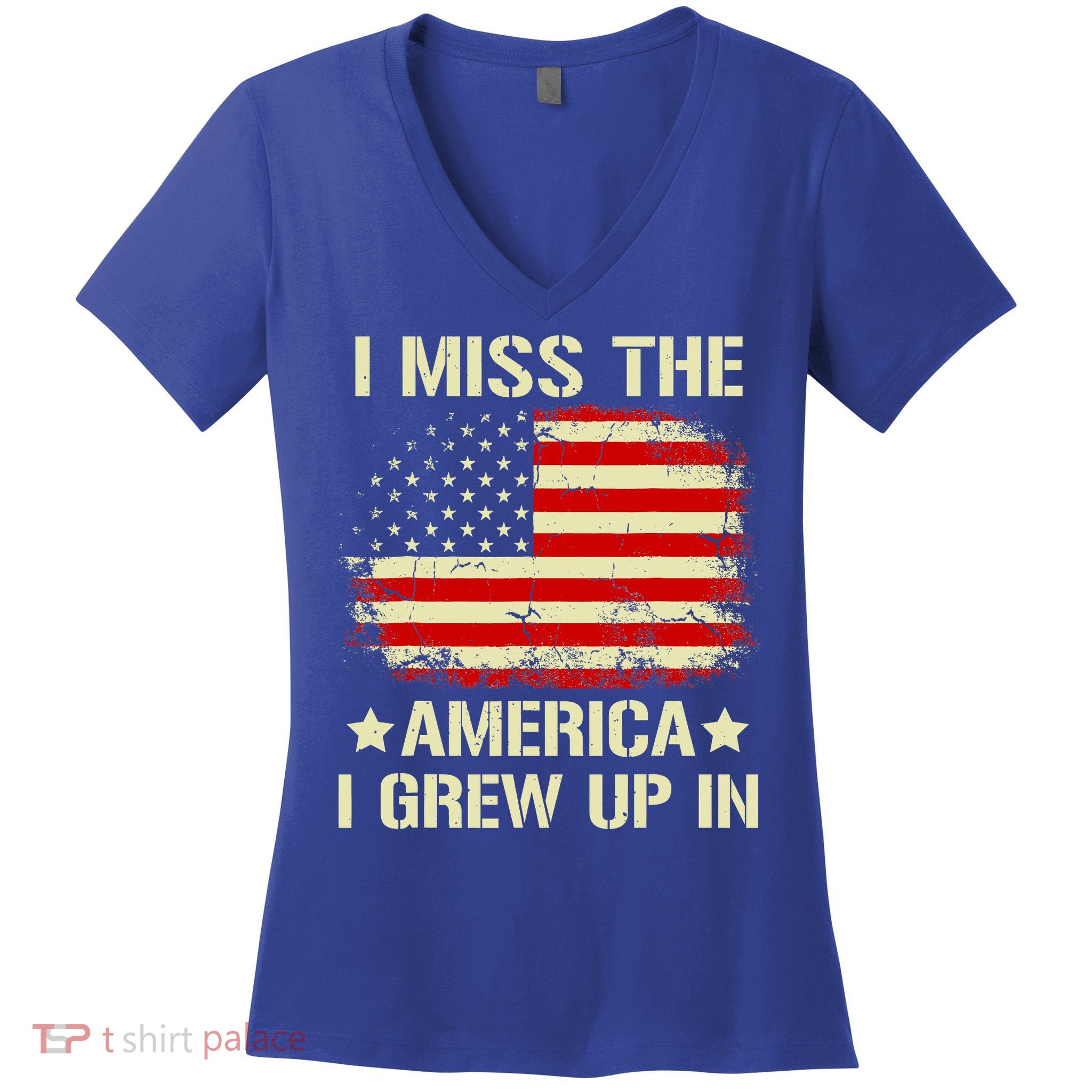 I Miss The America I Grew Up In American Flag Vintage Women's V-Neck T-Shirt