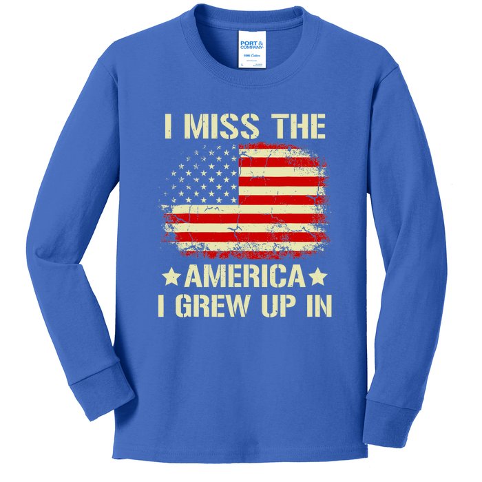 I Miss The America I Grew Up In American Flag Vintage Kids Long Sleeve Shirt