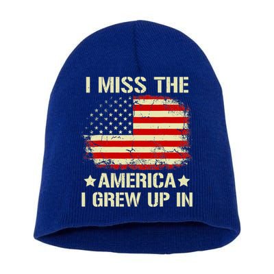 I Miss The America I Grew Up In American Flag Vintage Short Acrylic Beanie