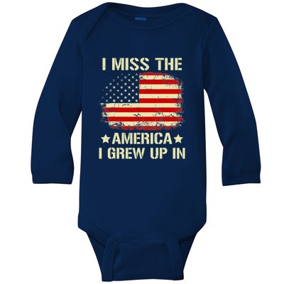 I Miss The America I Grew Up In American Flag Vintage Baby Long Sleeve Bodysuit