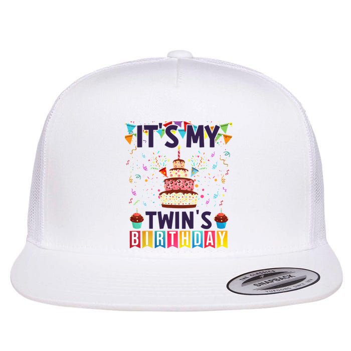 It's My twin's Birthday Cake Party Twins Matching Siblings Flat Bill Trucker Hat