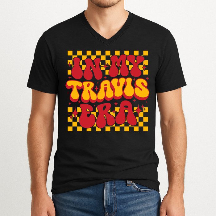 In My Travis Era Retro Groovy V-Neck T-Shirt