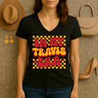 In My Travis Era Retro Groovy Women's V-Neck T-Shirt