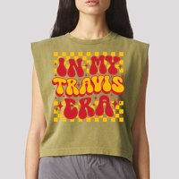 In My Travis Era Retro Groovy Garment-Dyed Women's Muscle Tee