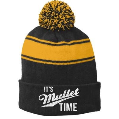 It's Mullet Time, Funny Redneck Mullet Stripe Pom Pom Beanie