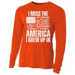 I Miss The America I Grew Up In Distressed American Flag Gift Cooling Performance Long Sleeve Crew