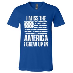 I Miss The America I Grew Up In Distressed American Flag Gift V-Neck T-Shirt