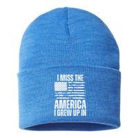 I Miss The America I Grew Up In Distressed American Flag Gift Sustainable Knit Beanie