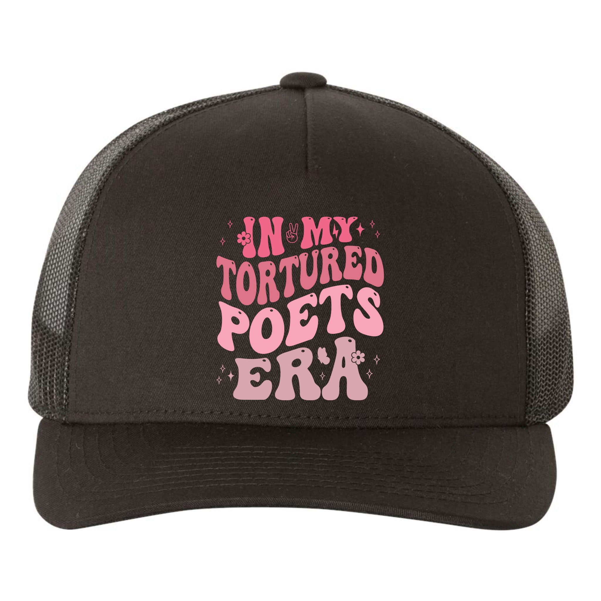 In My Tortured Poets Era Pink Groovy Yupoong Adult 5-Panel Trucker Hat
