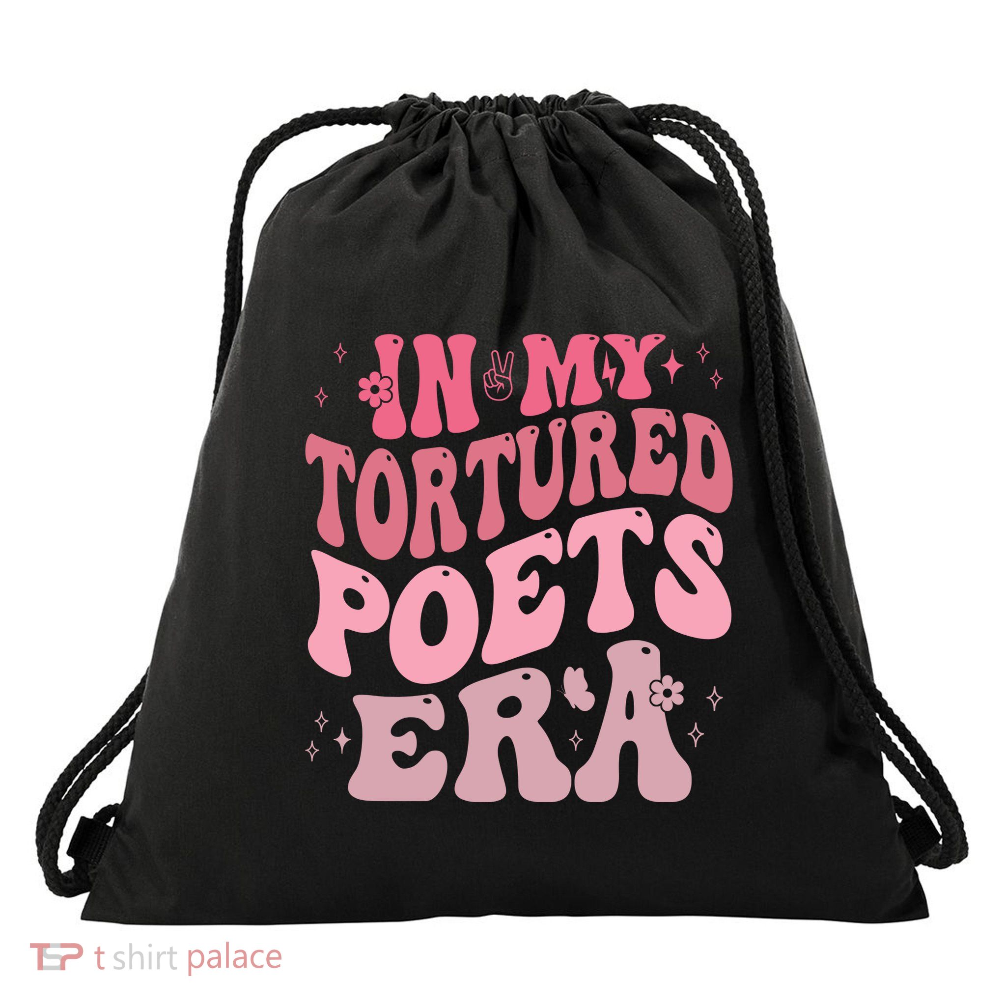 In My Tortured Poets Era Pink Groovy Drawstring Bag