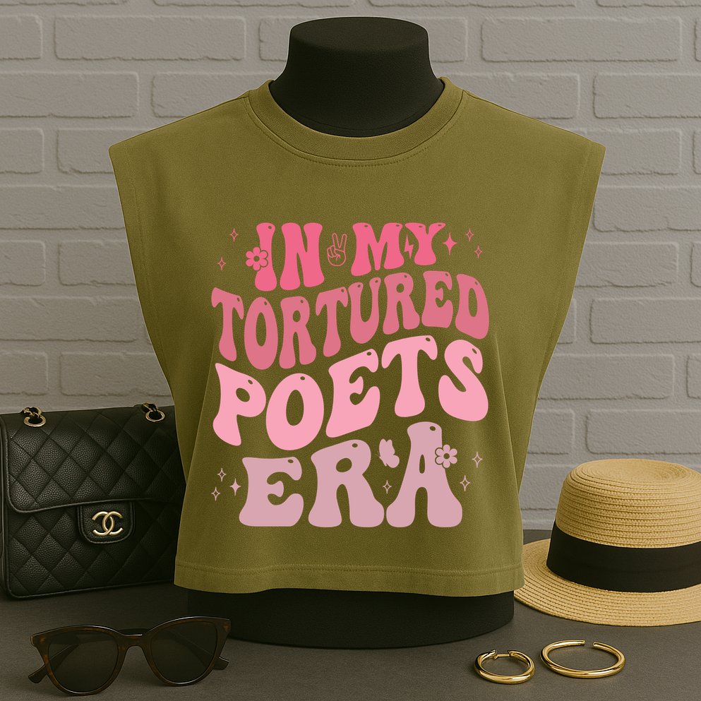 In My Tortured Poets Era Pink Groovy Garment-Dyed Women's Muscle Tee