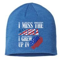 I Miss The America I Grew Up In Distress American Flag Gift Sustainable Beanie