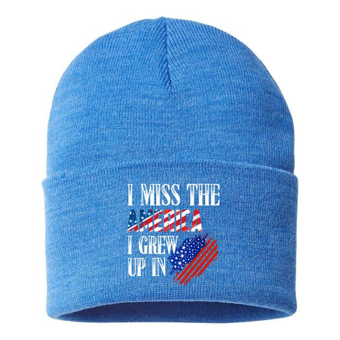 I Miss The America I Grew Up In Distress American Flag Gift Sustainable Knit Beanie