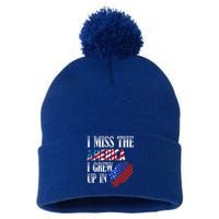 I Miss The America I Grew Up In Distress American Flag Gift Pom Pom 12in Knit Beanie