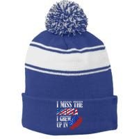 I Miss The America I Grew Up In Distress American Flag Gift Stripe Pom Pom Beanie