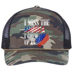 I Miss The America I Grew Up In Distress American Flag Gift Retro Rope Trucker Hat Cap