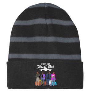 It's My Turn Travel Club Traveling Black African American Men And Women Striped Beanie with Solid Band