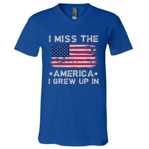 I Miss The America I Grew Up In Grunge Old Usa Flag Meaningful Gift V-Neck T-Shirt