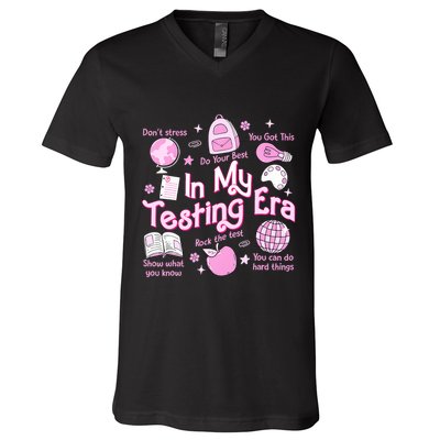 In My Testing Era Teachers Student Rock The Test Testing Day V-Neck T-Shirt