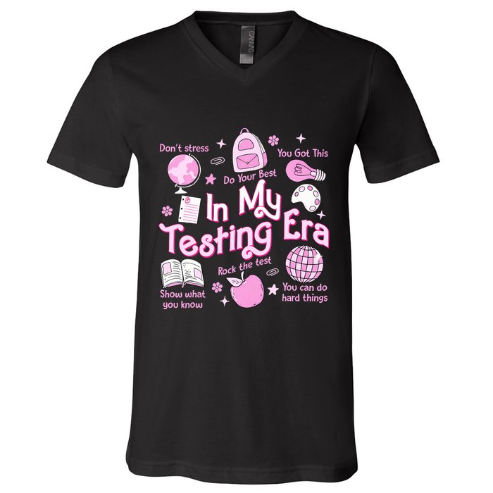 In My Testing Era Teachers Student Rock The Test Testing Day V-Neck T-Shirt