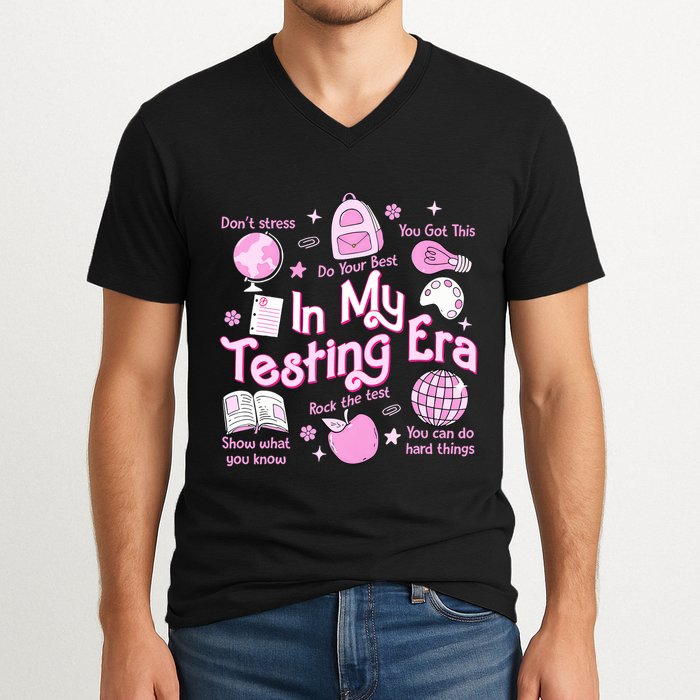 In My Testing Era Teachers Student Rock The Test Testing Day V-Neck T-Shirt