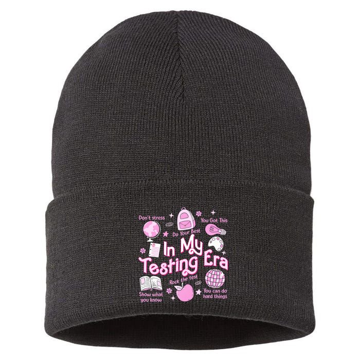 In My Testing Era Teachers Student Rock The Test Testing Day Sustainable Knit Beanie