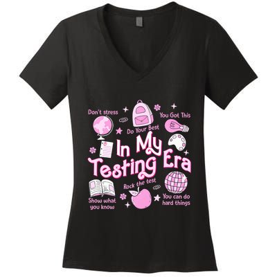 In My Testing Era Teachers Student Rock The Test Testing Day Women's V-Neck T-Shirt