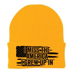 I Miss The America I Grew Up In Retro Distressed Us Flag Funny Gift Knit Cap Winter Beanie