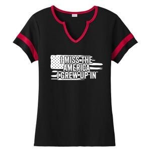 I Miss The America I Grew Up In Retro Distressed Us Flag Funny Gift Ladies Halftime Notch Neck Tee