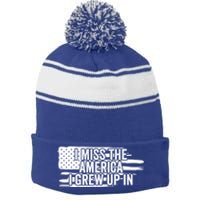 I Miss The America I Grew Up In Retro Distressed Us Flag Funny Gift Stripe Pom Pom Beanie