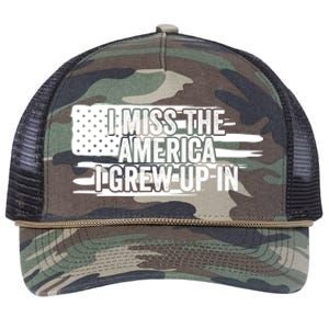 I Miss The America I Grew Up In Retro Distressed Us Flag Funny Gift Retro Rope Trucker Hat Cap